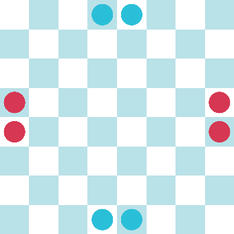 The board with chips of each team on each side