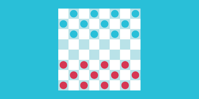 A classic checkerboard with two teams arranged on the board.